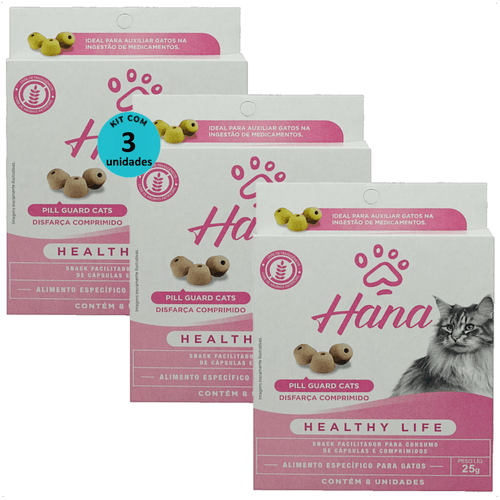 SNACK HANA HEALTHY LIFE PILL GUARD DISFARÇA COMPRIMIDOS 25G PARA GATOS KIT COM 3